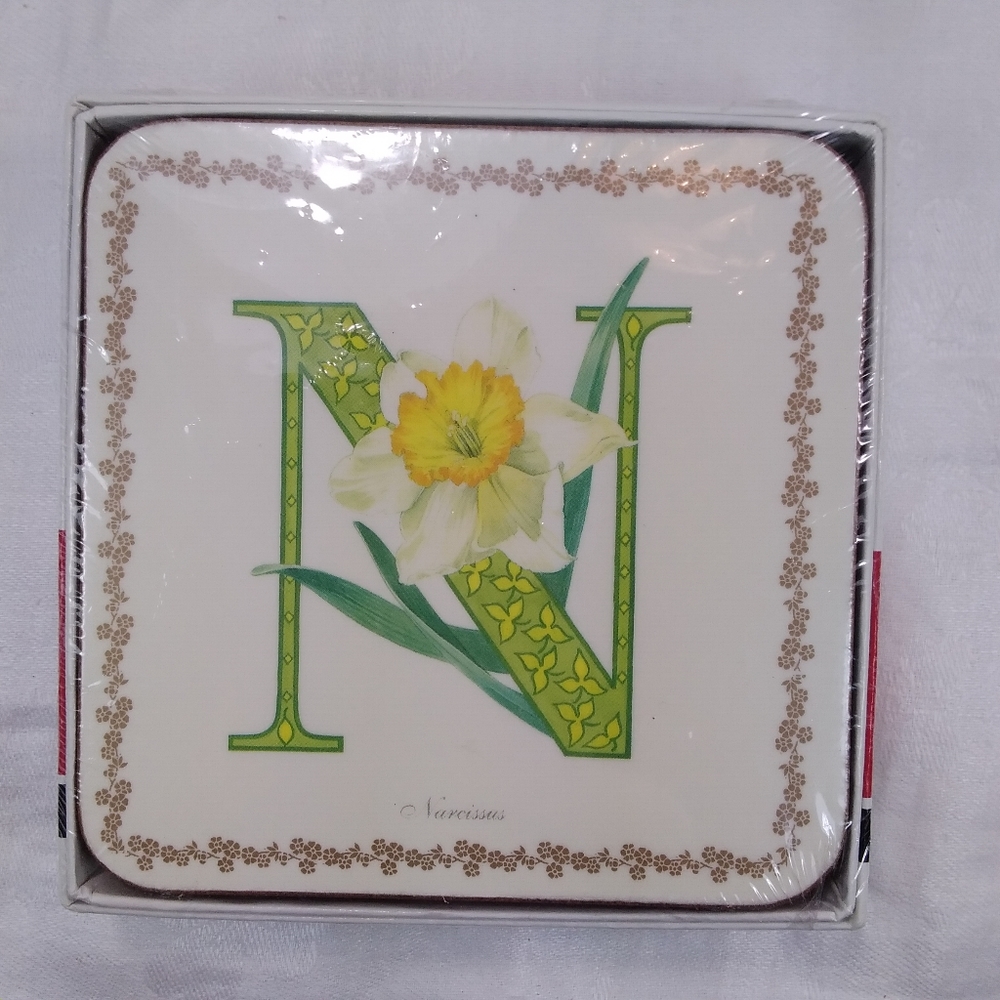 PIMPERNEL Set of 6 COASTERS "N" Alphabet Florals